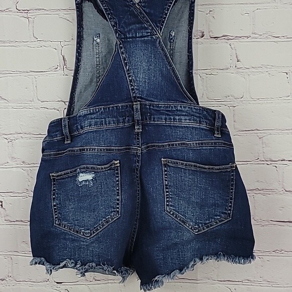 U2B Urban Basics Overall Shorts Size Medium Stretchy Distressed Medium wash - Picture 5 of 7